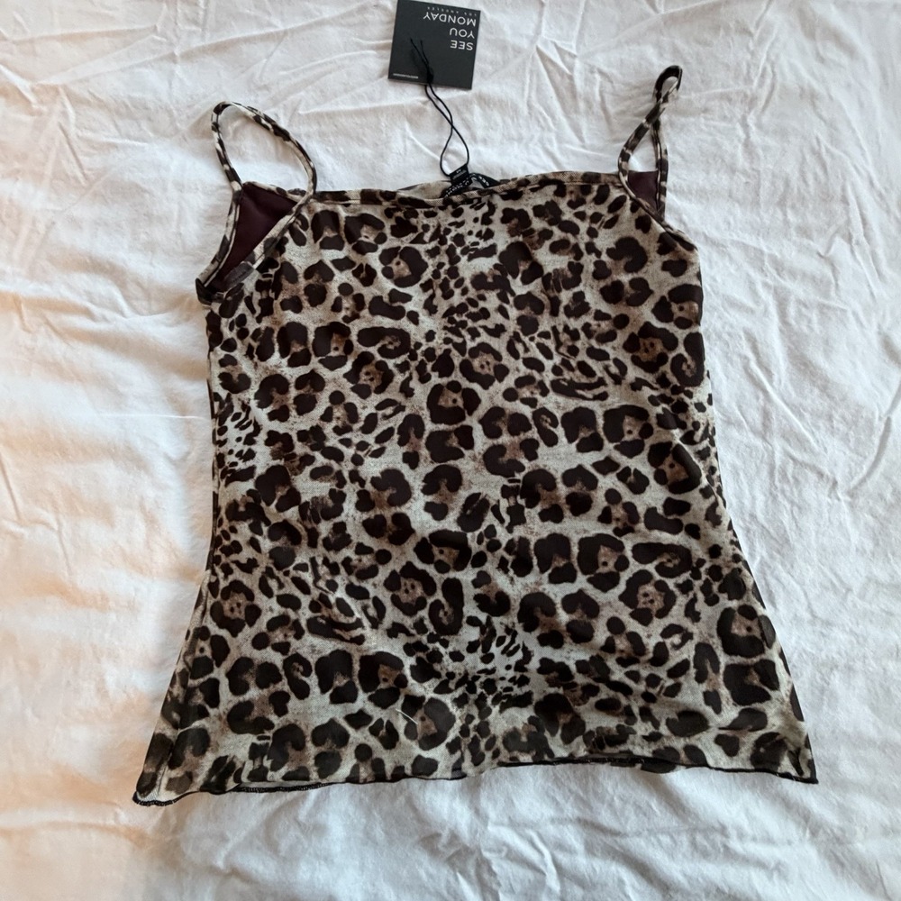 See You Monday Leopard‎ Print Mesh Cami Tank Top Womens Size M NWT - Picture 2 of 4